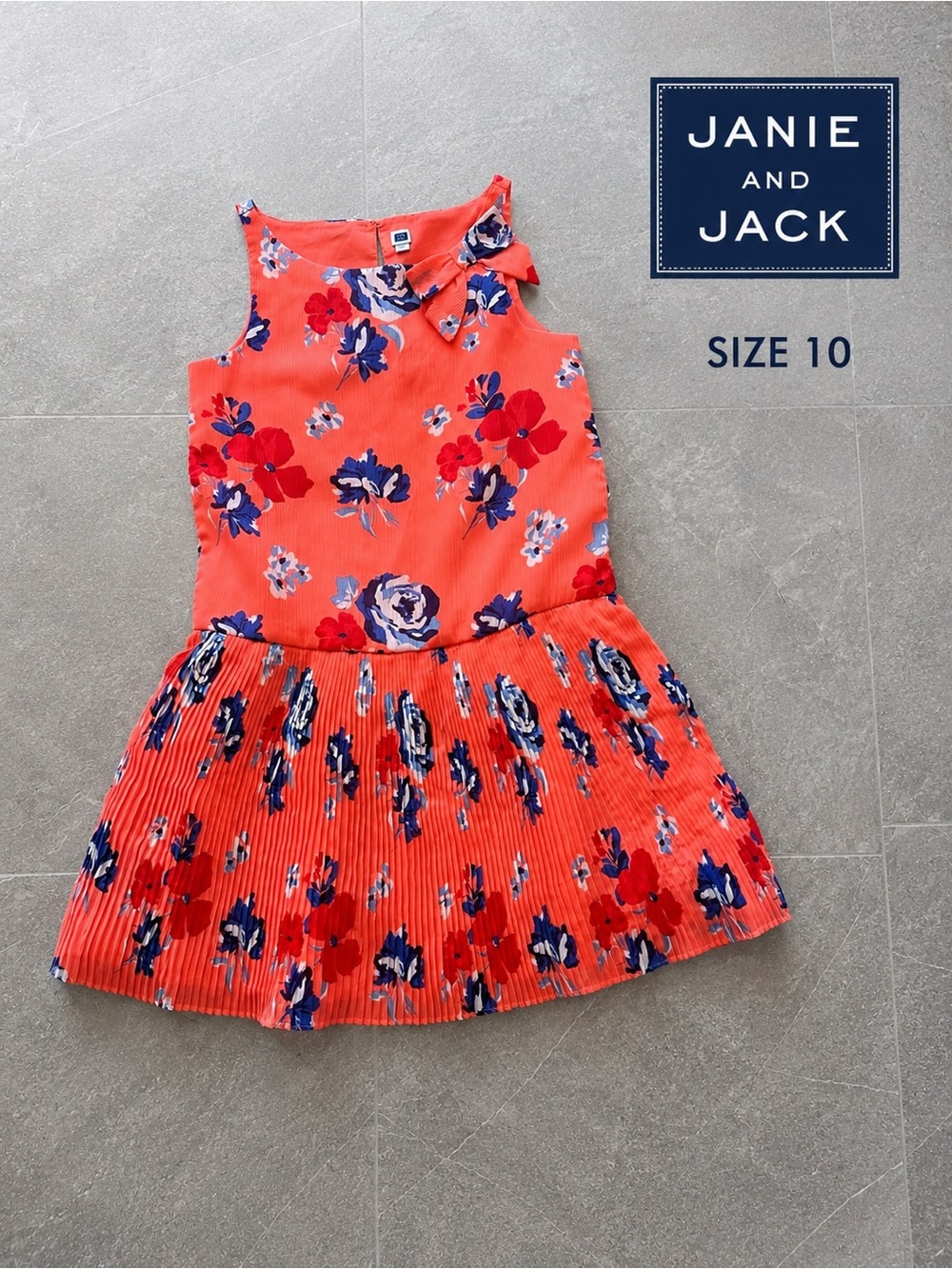 Janie and Jack Floral Pleated Dress Size 10 | Coral Special Occasion Dress